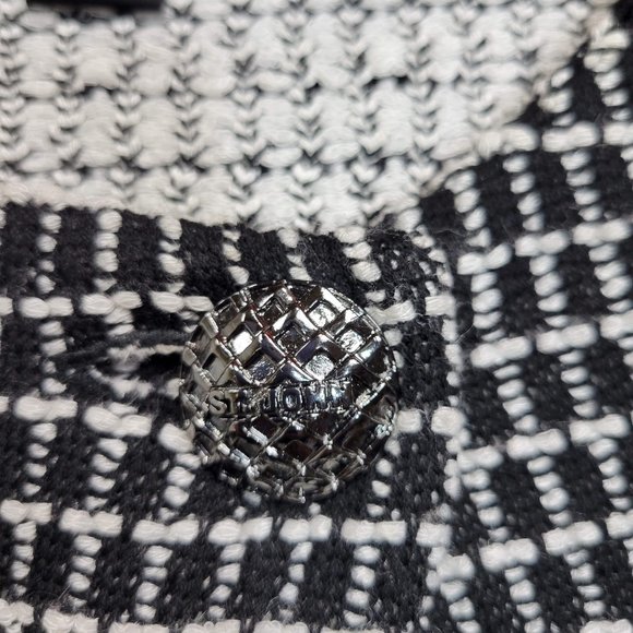 New St John Wool Silk Blend Lace Trim Black White Sweater Knit Skirt Suit Set - Picture 3 of 6